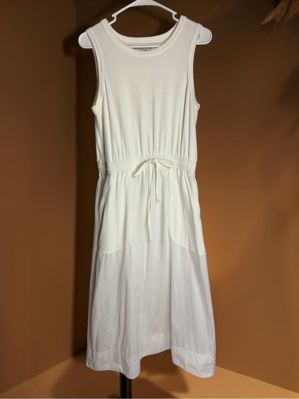 MICHAEL STARS White Tank Relaxed Dress Beach Coverup Linen Cotton Pocket Midi